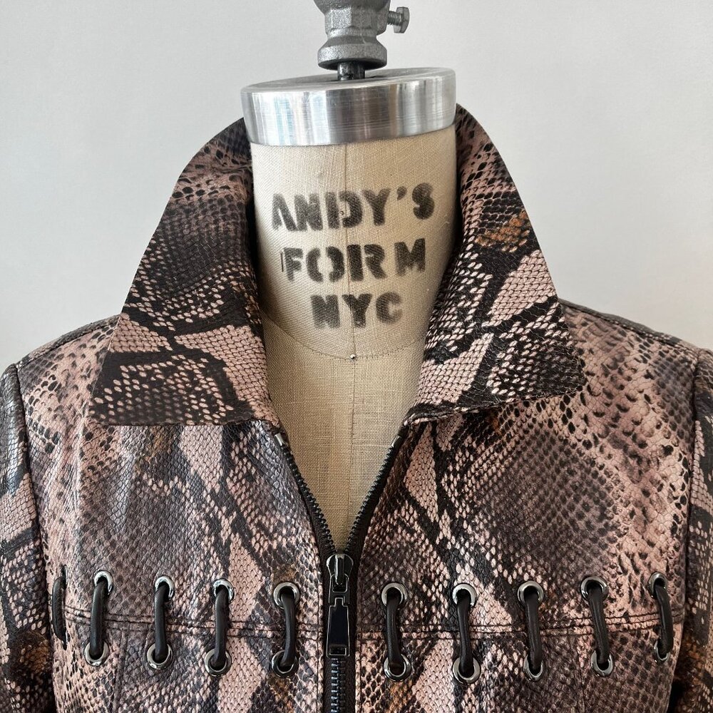 Worth Cropped Leather Python Print Jacket With Le… - image 3